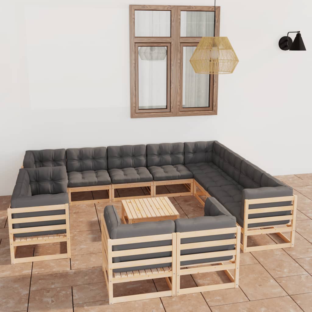 13-tlg. Garten-Lounge-Set mit Kissen Kiefer Massivholz
